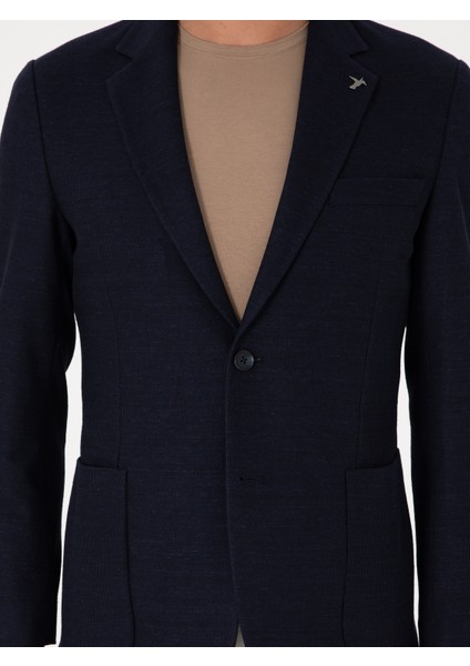 Erkek Lacivert Slim Fit Yün Keten Karışımlı Ceket 50306814-VR033