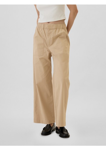 Kadın Bej Mid Rise Easy Wide-Leg Khaki Pantolon modelleri