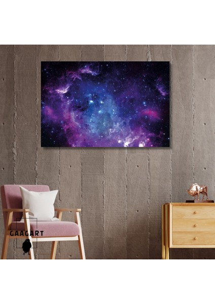 Tekli Yatay Kanvas Duvar Tablosu Uzay Mor Mavi Gökyüzü