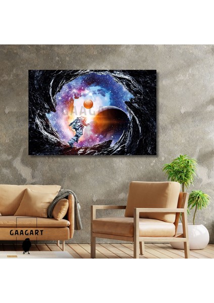Tekli Yatay Kanvas Duvar Tablosu Uzay Astronot Ilistrasyonu