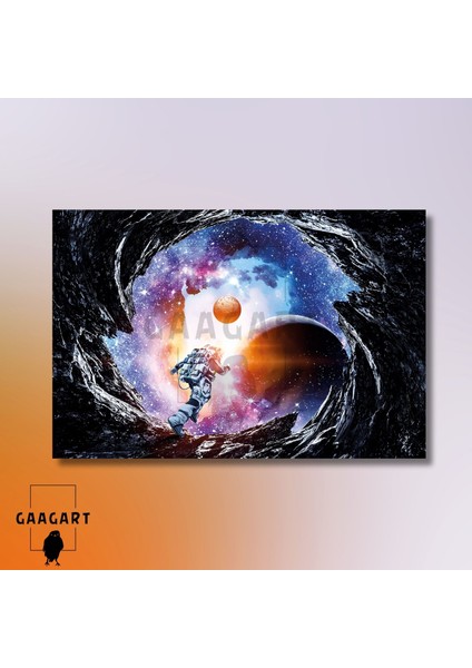 Tekli Yatay Kanvas Duvar Tablosu Uzay Astronot Ilistrasyonu modelleri