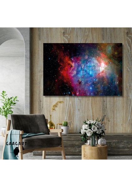 Tekli Yatay Kanvas Duvar Tablosu Uzay Kırmızı Mavi Pembe Yıldızlar
