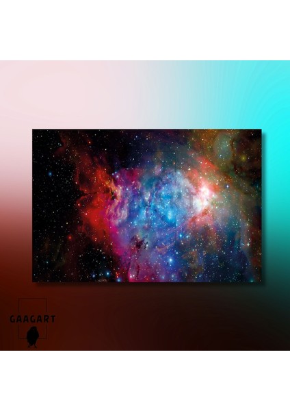 Tekli Yatay Kanvas Duvar Tablosu Uzay Kırmızı Mavi Pembe Yıldızlar modelleri