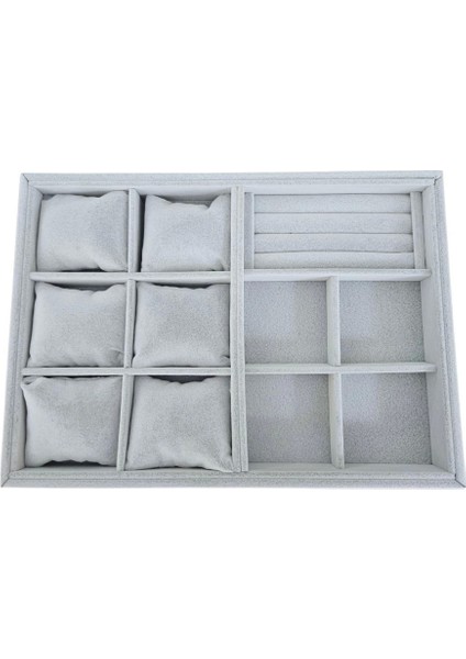 Organizatör Özer3 Gri Süet Tabla Kolye & Yüzük Düzenleyici ve Gözlük(6 Yastık)(4 Bölmeli)(Rulo) fırsatları