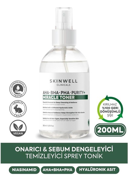 AHA - BHA - PHA İçeren Cildi Onarmaya Sebum Dengelenmeye Yardımcı Yüz Bakım Sprey Tonik 200ML fiyatları