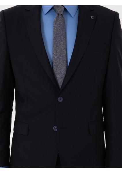 Erkek Lacivert Slim Fit %100 Yün Klasik Takım Elbise 50304078-VR033
