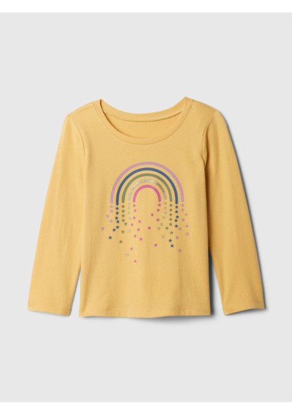 Kız Bebek Sarı %100 Pamuk Gap Logo Grafikli T-Shirt