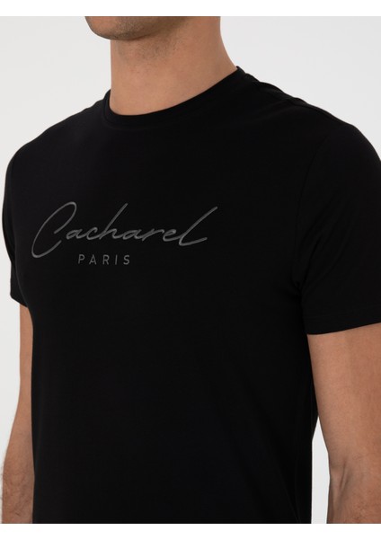 Erkek Siyah Slim Fit Bisiklet Yaka T-Shirt 50310035-VR046