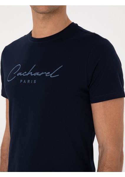 Erkek Lacivert Slim Fit Bisiklet Yaka T-Shirt 50310035-VR033