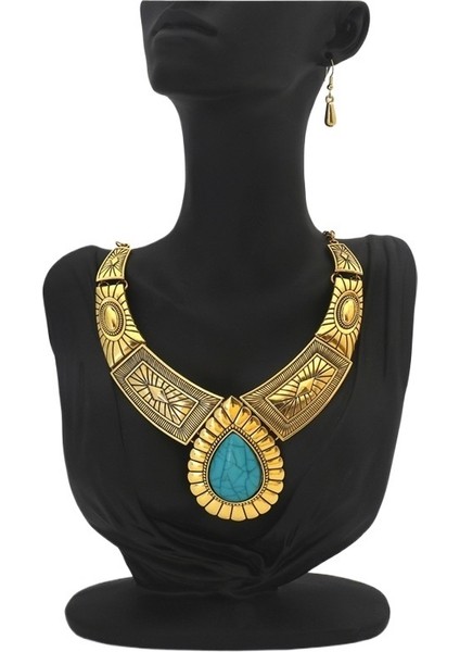 Kolye Kadın Üst Düzey Mizaç Küpe Kolye Retro Turkuaz Desen Köprücük Kemiği Zincir Seti (Yurt Dışından) modelleri