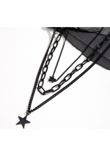 Hip-Hop Kişilik Siyah Sprey Boya Beş Köşeli Yıldız Kolye Erkek Hip-Hop Takı (Yurt Dışından) modelleri