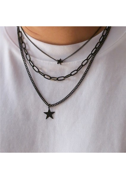 Hip-Hop Kişilik Siyah Sprey Boya Beş Köşeli Yıldız Kolye Erkek Hip-Hop Takı (Yurt Dışından) indirimleri