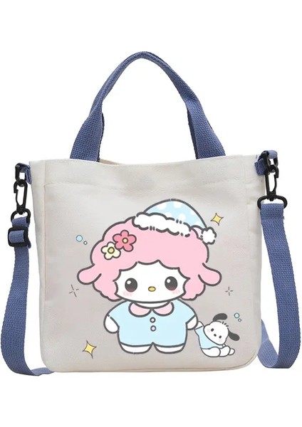 Miniso Co Marka Ip Sanrio Crossbody Çantaları Bir Omuz Çantası Tuval Tuval Öğrenci Taşıyan Satchel Kız Büyük Kapasiteli Paketi Hediye Rengi: FB1-TH0002-5/BEDEN: 23CMX23CMX5CM (Yurt Dışından)