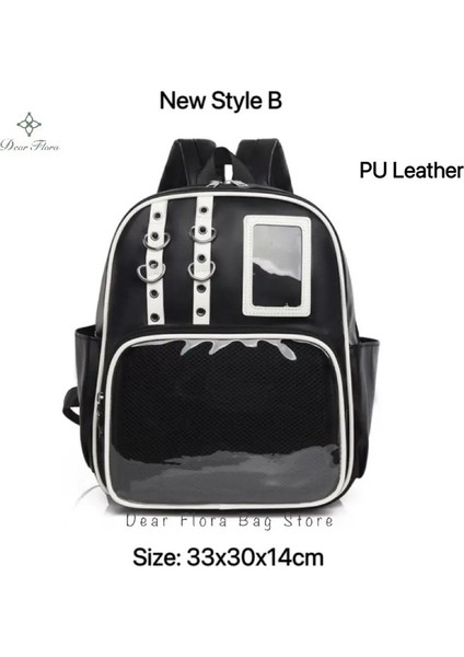 Y2K Sevimli Mini Sırt Çantası Kadınlar Kawaii Ita Çanta Tatlı Kız Şeffaf Çanta Diy Kişiliği Ekran Lolita Omuz Bagcolor: B Tahta/beden ile Siyah: 30X23X12CM Rozet Yok (Yurt Dışından)
