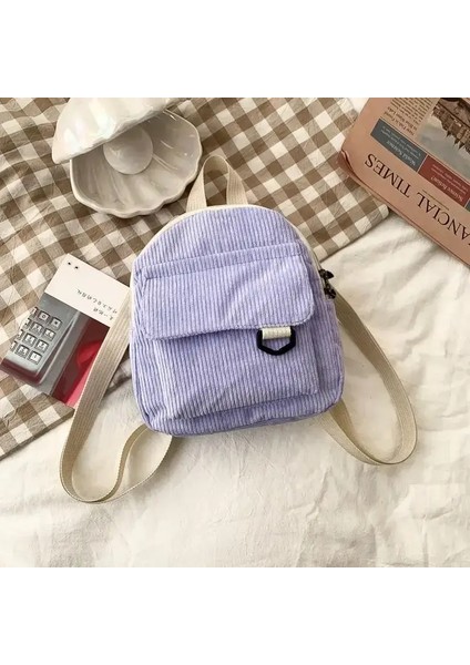 Mini Sırt Çantası Ins Süper Sıcak ve Sevimli Ol Çizgili Velvet Dokulu Küçük Makyaj Çantası Çok Yönlü Öğrenci Backpackcolor: Mor (Yurt Dışından)