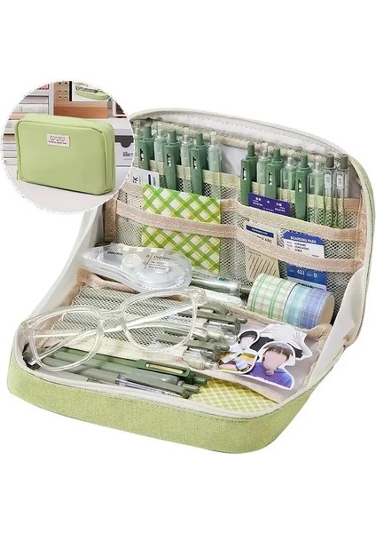 Kawaii Kalem Kılıf Poşeti Büyük Kapasiteli Kalem Çantası Sevimli Okul Kılıfları Taşınabilir Kırtasiye Organizatör Öğrenciler Okul Malzemeleri Renk: Yeşil (Yurt Dışından)