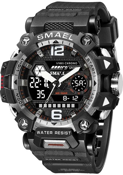 Smael Erkekler 50m Su Geçirmez Sporları İzler Askeri Adam Spor Dijital 8072 Çift Ekran İzle Kuvars Led Dijital Renk: Blackwhite (Yurt Dışından)