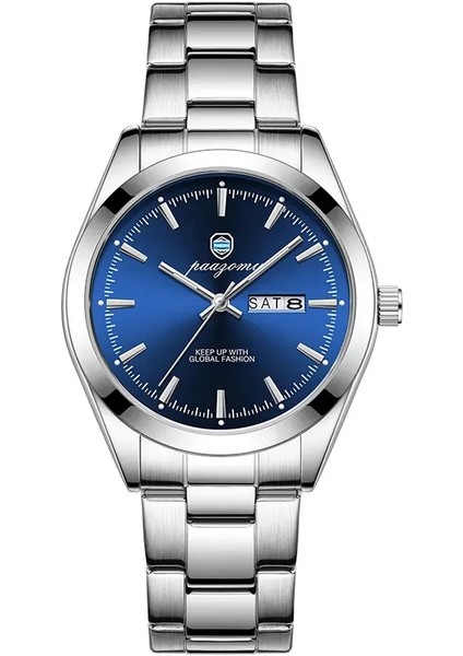 Paazomu Luxury Erkekler Tarih Haftası Su Geçirmez Aydınlık Paslanmaz Çelik Izle Erkek Günlük Kuvars Erkek Saatleri Erkek Spor+Kutu Renk: Gümüş Mavi (Yurt Dışından)