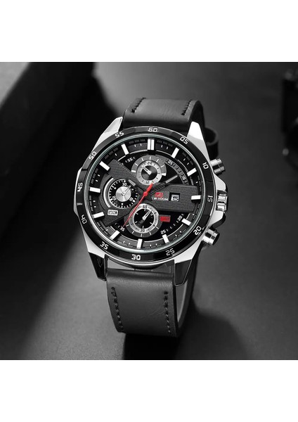 En Iyi Erkekler Spor Tarzı 46MM Büyük Deri Yarış Tarzı Gündelik Moda Orijinal Siyah Gül Altın Takvim Kuvars Izleme Relogio Renk: 216PH2 (Yurt Dışından)