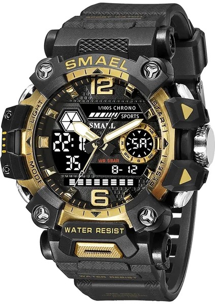 Smael Erkekler 50M Su Geçirmez Sporları Izler Askeri Adam Spor Dijital 8072 Çift Ekran Izle Kuvars LED Digitalcolor: Altın (Yurt Dışından)