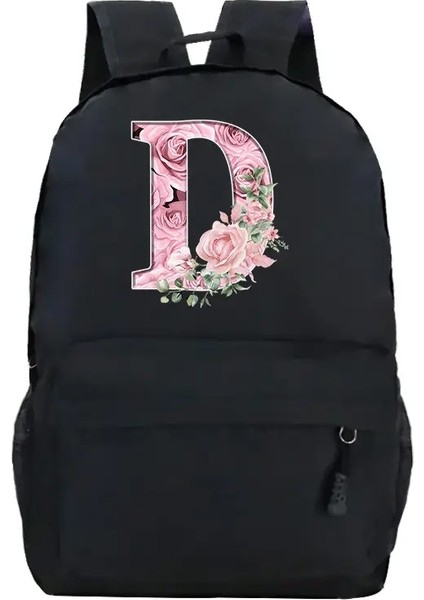 Pembe Gül Alfabe Sırt Çantası Siyah Günlük Kadınlar Estetik Sırt Çantası Genç Kız Çocuk Çiçek Mektubu Okul Çantası Öğrenci Mochilas Renk: Bk4 (Yurt Dışından)
