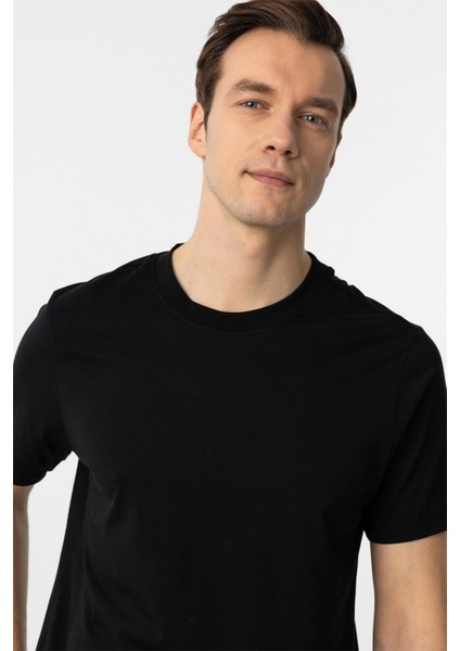 Siyah Regular Düz Bisiklet Yaka Tişört modelleri