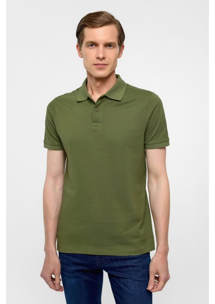 Haki Slim Düz Polo Yaka Tişört
