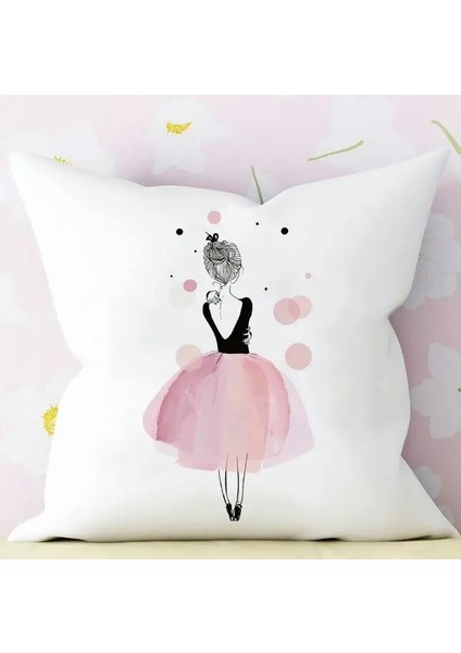 Prenses Balerin Kreş Yastık Kapağı Pembe Kız Oda Dekoru Kreş Dekoratif Yastık Yastık Kılıfı 45X45CM Renk: Z01168-DCCWH-M (Yurt Dışından)