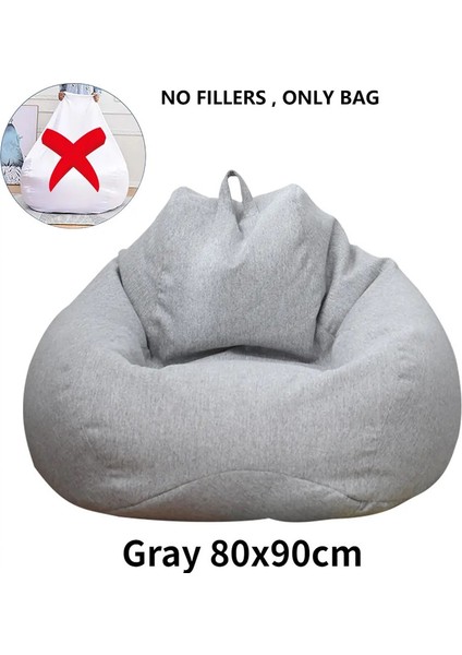 Dolgu Keten Bez Olmadan Tembel Kanepe Kapak Katı Şezlong Fasulye Torbası Kanepe Kapakları Pouf Puf Kanepesi Tatami Oturma Odası Fasulye: Gri 70X80CM (Yurt Dışından)
