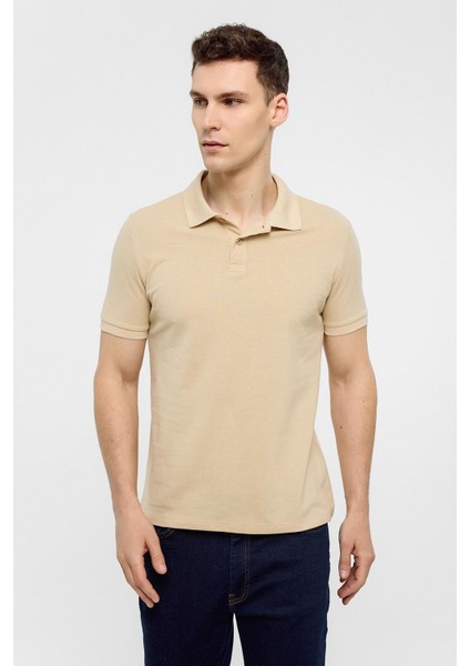 Bej Slim Düz Polo Yaka Tişört fiyatları