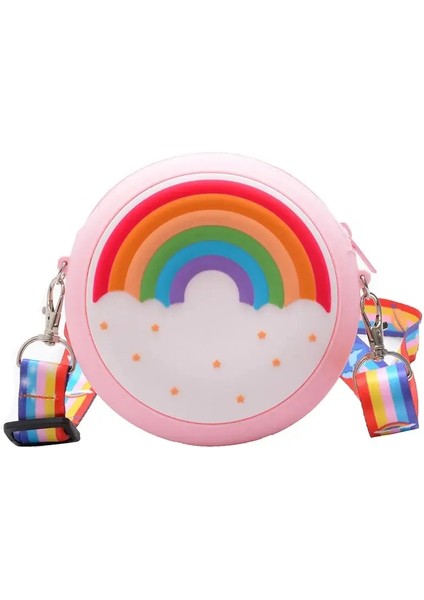 Yuvarlak Donut Crossbody Bag Çocuk Çocuk Kız Çocukları Omuz Çantası Ayarlanabilir Kayış Tatil Seyahat Gökkuşağı Baskılı Cep Paketi Renk: Pembe (Yurt Dışından)