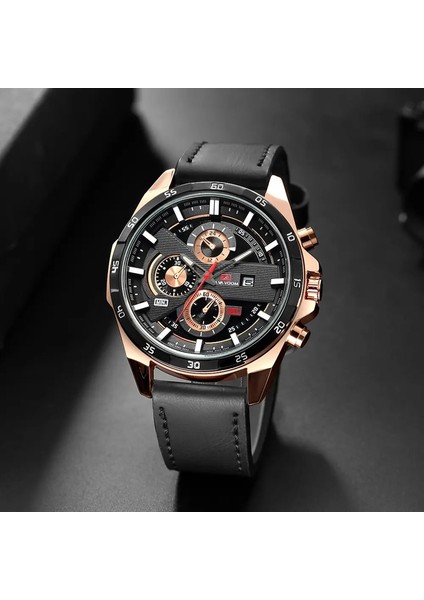 En Iyi Erkekler Spor Tarzı 46MM Büyük Deri Yarış Tarzı Gündelik Moda Orijinal Siyah Gül Altın Takvim Kuvars Izleme Relogio Renk: 216PH1 (Yurt Dışından)