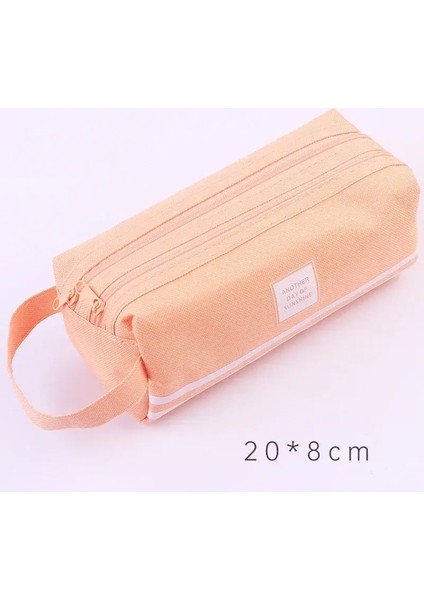 Büyük Kapasiteli Kalem Kılıfları Çift Katmanlı Basit Kanvas Çantalar Okula Geri Okul Ofis Malzemeleri Kırtasiye Renk: Pembe (Yurt Dışından)