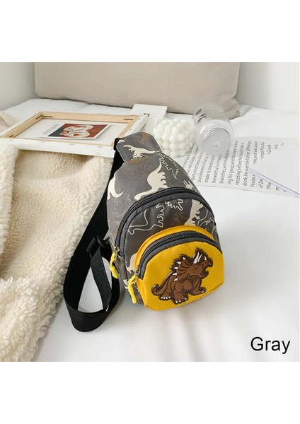 Çocuk Bel Çantaları Karikatür Dinozor Baskı Dış Mekan Seyahat Yüksek Kapasiteli Crossbody Fermuar Çanta Kız Boy Hediye Çocuklar Göğüs Koşusu Paket Rolor: Gri (Yurt Dışından)