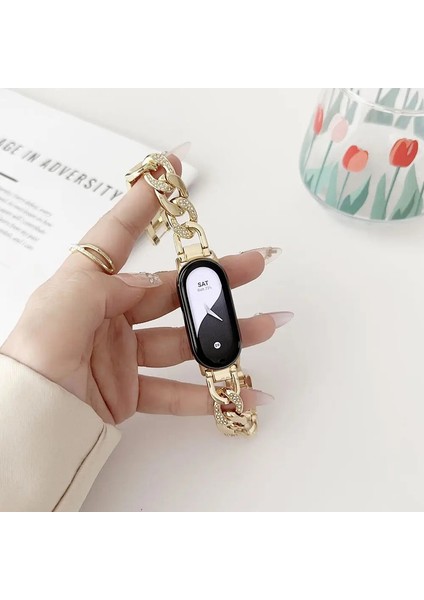 Xiaomi Akıllı Bandı Için Gümüş Bling Bilezik 9/10/8 Bilek Bant Metal Şık Zincir Kayışı Kadınlar Için Lüks Mi Band 8/9 Saat Bandı Rengi: Altın (Yurt Dışından)