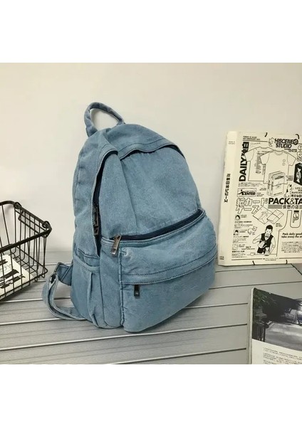Yeni Gri Denim Sırt Çantası Kadınlar Boş Zaman Seyahat Omuz Çantası Kadın Moda Okul Çantaları Erkek ve Kızlar Için Uygun Mochila Renk: Mavi Backpack (Yurt Dışından)