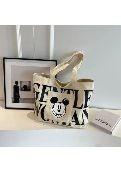 Disney Çanta Moda Tote Anne Çantası Karikatür Depolama Alışveriş Makine Mouse Büyük Kapasite Mektubu Tuval Omuz Bagcolor: Düşük Kalite (Yurt Dışından)