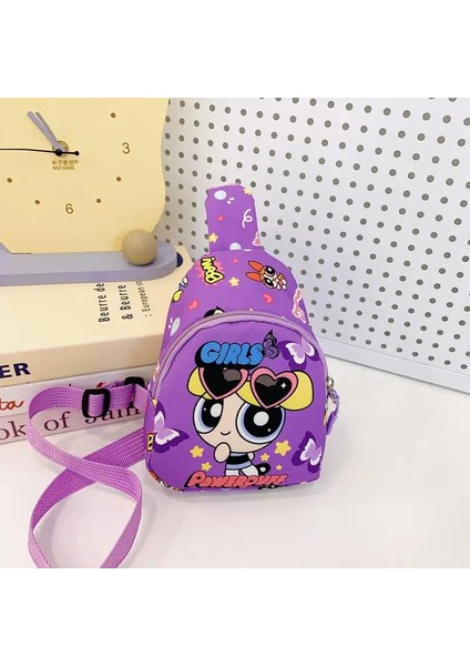 Power Girls Lapel Çocuk Backpacks Kızlar Öğrenci Doğum Günü Hediye Okul Çantaları Kamp Dalı Tek Omuz Çantası Hediyeleri Renk: Mor (Yurt Dışından)