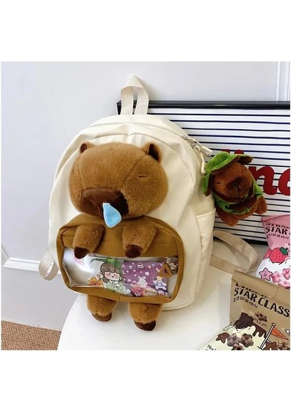 Sevimli Büyük Kapasiteli Çocuk Capya Peluş Peluş Sırt Çantası Kızlar Maceralar Için Çok Seyahat Omuz Çantası Çok Yönlü Renk Renk: Beyaz Tam Set + Kolye (Yurt Dışından)