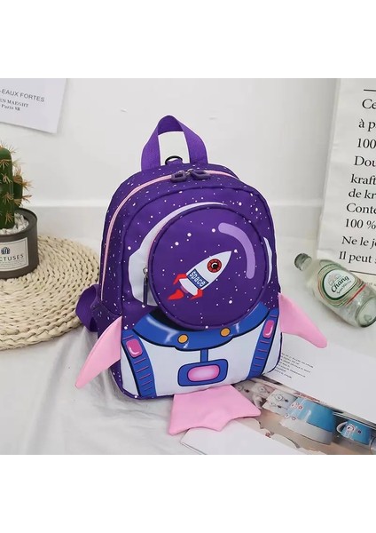 Kids Uzay Roket Baskılı Çocuklar Sırt Çantası Çekiş Halat Anti-Lost Hafif Anaokulu Okul Çantası Erken Eğitim Bagcolor: Mavi (Yurt Dışından)
