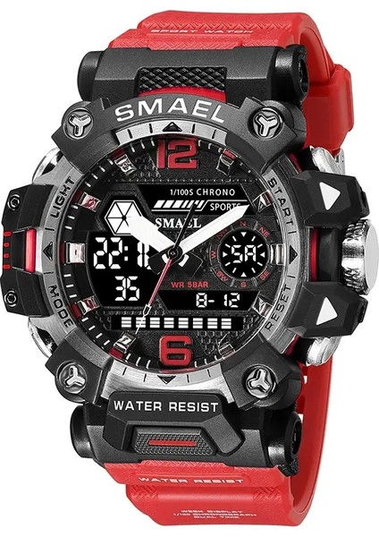 Smael Erkekler 50m su geçirmez spor saati askeri adam spor saati dijital 8072 çift ekran izle kuvars led dijital renk: kırmızı (Yurt Dışından)