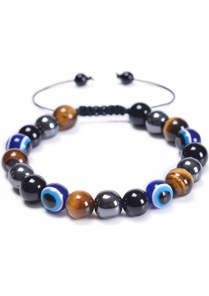 Nazar Boncuğu Bileklik Boncuklu Obsidyen Tek Döngü Kaplan Gözü Taş Bileklik Kolye Nokta 10MM - Kaplan Gözü Bileklik (Yurt Dışından)