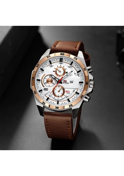 En Iyi Erkekler Spor Tarzı 46MM Büyük Deri Yarış Tarzı Gündelik Moda Orijinal Siyah Gül Altın Takvim Kuvars Izleme Relogio Renk: 216PZ1 (Yurt Dışından)