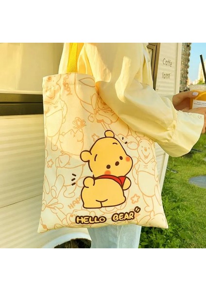 Sanrio Anime Karikatür Tuval Çantası Sevimli Büyük Kapasiteli Ouzhou Tek Omuz Alışveriş Çantası Öğrenci Sırt Çantası Sınıfı Ders Ditoring Çanta Renk: Pooh Ayı (Yurt Dışından)