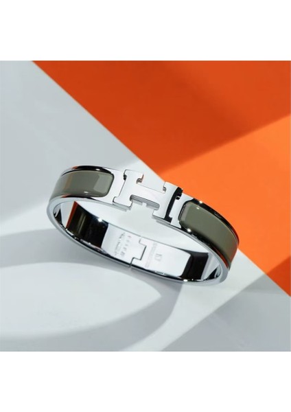 Fil Gri Bilezik Emaye Geniş ve Dar Versiyon Erkek ve Kadınlara Uygun Harf Tokalı Bilezik (Yurt Dışından)