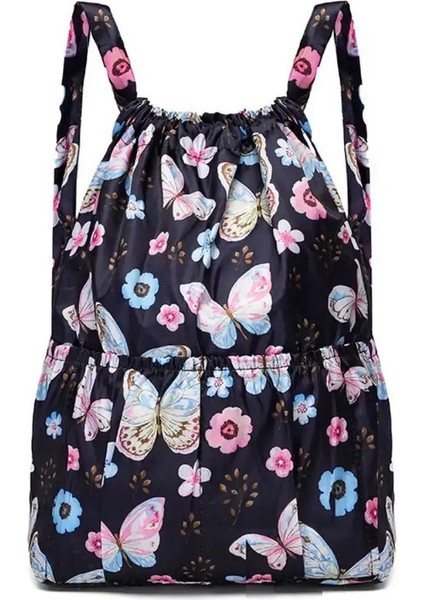 Moda Çiçek Baskılı Çekme Çantası Su Geçirmez Polyester Sırt Çantaları Katlama Hafif Taşınabilir Alışveriş Çantası Teenage Girls Renk: 7 (Yurt Dışından)