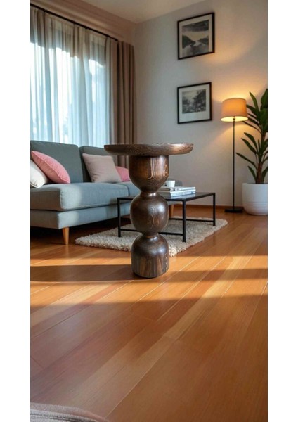 Doğal Ahşap Mantar Sehpa – Ceviz Renk Tekli Yan Sehpa