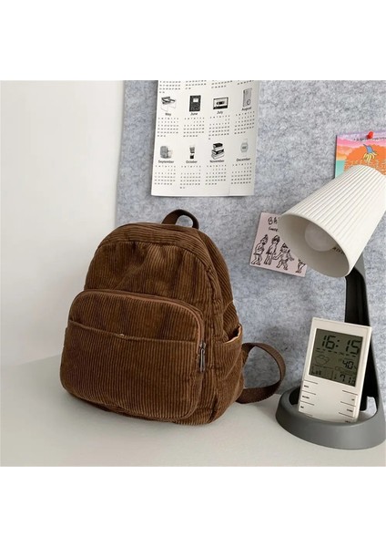 Sod Renk Mını Coruroy Schoolbag Kişiselleştirilmiş Adı Lise Öğrencileri Sırt Çantaları Özel Retro Mini Sırt Çantaları Basit Hediye Bagcolor: Kahve/boyut: Isim Yok (Yurt Dışından)