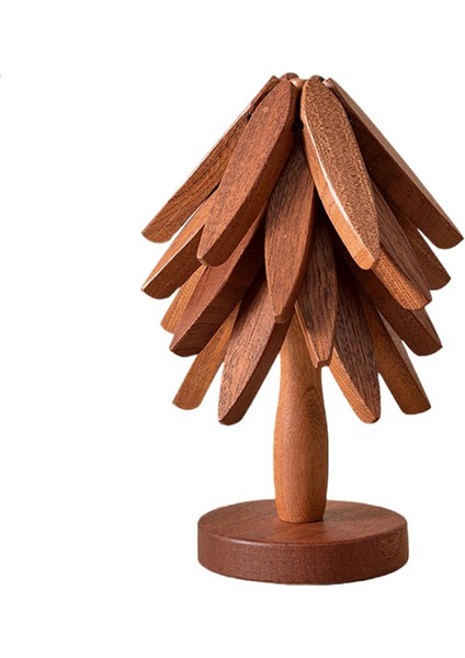 Sıcak Yemekler Için Ahşap Altlıklar, Ağaç Şeklinde Altlık Seti, 4 Ahşap Altlık + 1 Çaydanlık Sıcak Tencereler Için Saklanan Stand Haşlanma Önleyici Mat (Yurt Dışından)