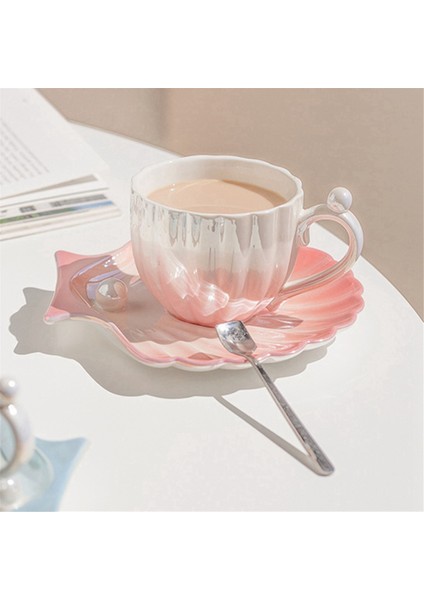Seramik Kahve Kupası ve Tabak, Inci Kabuklu Bardak, Ofis ve Ev Için Sevimli Kahve Kupaları, Çay Latte Süt A (Yurt Dışından) modelleri
